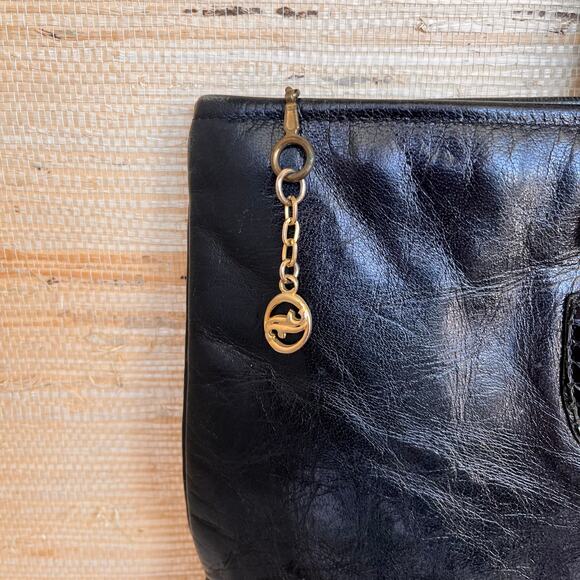 CARLO FIORI Black Leather Snake Skin Tote Purse Computer Career Work Attaché - Picture 8 of 11